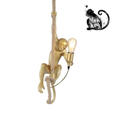 Nietuzinkowa, złota lampa wisząca małpa ABR-KAR-G z serii MONKEY