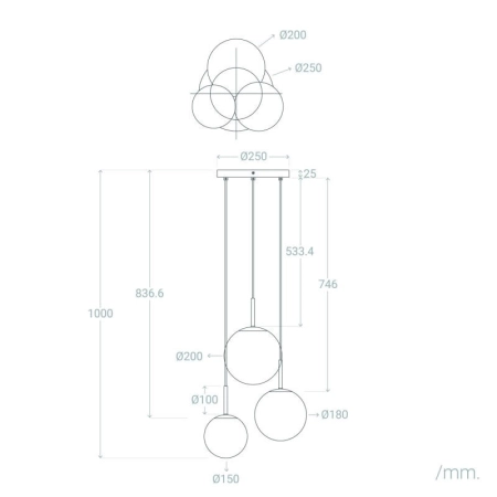 Lampa wisząca z dekoracyjnymi kloszami ABR-3SLWS-E14 z serii SFERO - 11