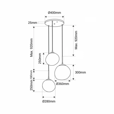 Stylowa, srebrna lampa wisząca, 3 żarówki ABR-Z3S-E28 z serii SFERO - 11