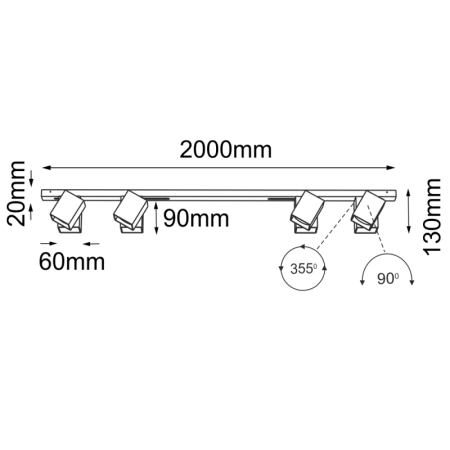 Biała lampa modułowa z 4 światłami ANT 1010 z serii CUBE LINE MOVE - wymiary