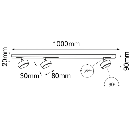 Listwa modułowa asymetryczne światła ANT 1025 z serii DROP LINE MOVE - wymiary