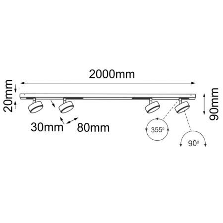 Listwa do montażu modułowego ANT 1027 z serii DROP LINE MOVE - wymiary