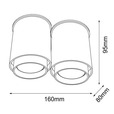 Oprawa natynkowa, podwójny downlight ANT 1116 z serii IGA - wymiary