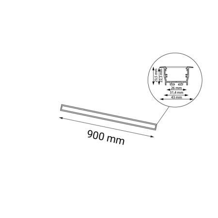 Podtynkowa lampa LED do kuchni 90cm 3000K ANT 1824 z serii HIATE - wymiary