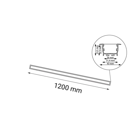 Wpustowa oprawa ze światłem LED 120cm 3000K ANT 1828 z serii HIATE - wymiary