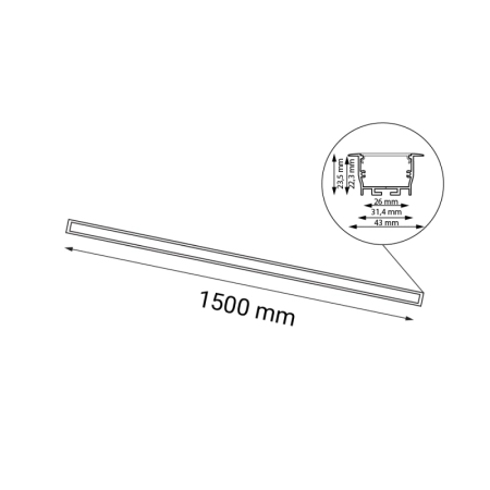 Ledowy panel wpustowy o szerokości 150cm 3000K ANT 1832 z serii HIATE - wymiary