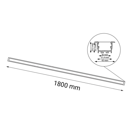 Techniczna lampa wpustowa LED 180cm 4000K ANT 1838 z serii HIATE - wymiary