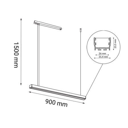 Prosta, ledowa lampa listwa 90cm 3000K ANT 1844 z serii HIATE - wymiary