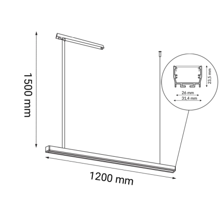 Szeroka, ledowa lampa nad wyspę 120cm 3000K ANT 1848 z serii HIATE - wymiary