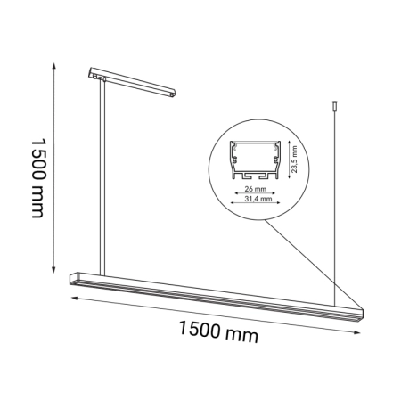 Modna lampa nad wyspę kuchenną 150cm 3000K ANT 1852 z serii HIATE - wymiary