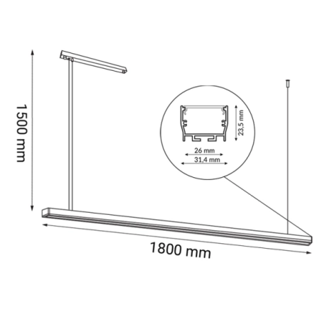 Szeroka lampa nad stół w jadalni 180cm 3000K ANT 1856 z serii HIATE - wymiary