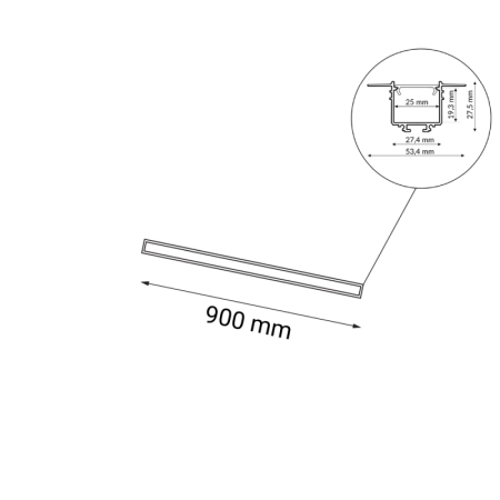 Plafon listwa LED podtynkowa 90cm 3000K ANT 1950 z serii HANAWA - wymiary