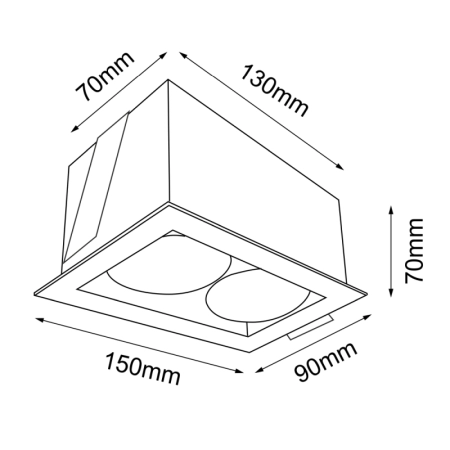 Oprawa wpustowa na 2 żarówki GU10 15x9cm ANT 3035 z serii CAGE - wymiary