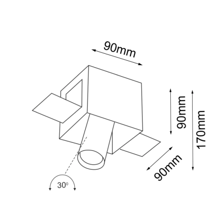 Geometryczna lampa wpustowa z czarną tubą ANT 3036 z serii YAMATO - wymiary