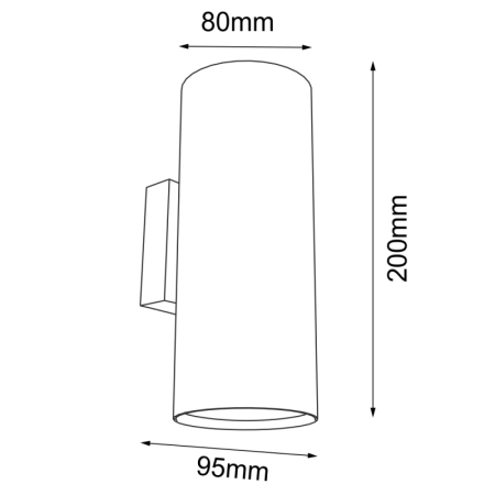 Lampa ścienna czarna tuba w stylu technicznym ANT 4041 z serii KOBE - wymiary