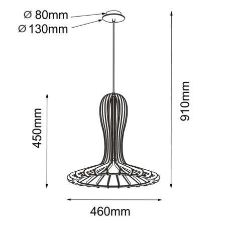 Rustykalna lampa wisząca, abażur kapelusz ANT 5018 z serii RINA - wymiary