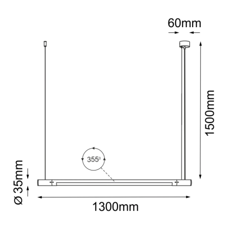 Szeroka lampa wisząca na świetlówkę 130cm ANT 5054 z serii IBARA - wymiary