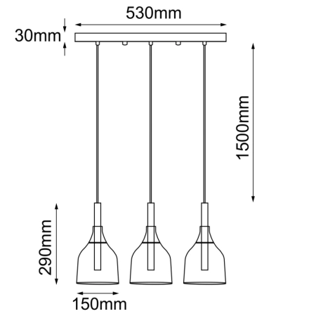 Liniowa lampa wisząca z 3 kloszami ANT 5096 z serii BOTOR - wymiary