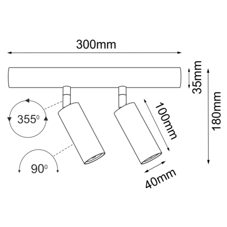 Podwójna lampa do systemów modułowych ANT 5107 z serii SYSTEM MAFRA - wymiary