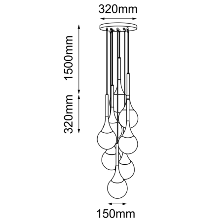 Lampa wisząca z 8 kloszami, idealna na schody ANT 5171 z serii JUN - wymiary