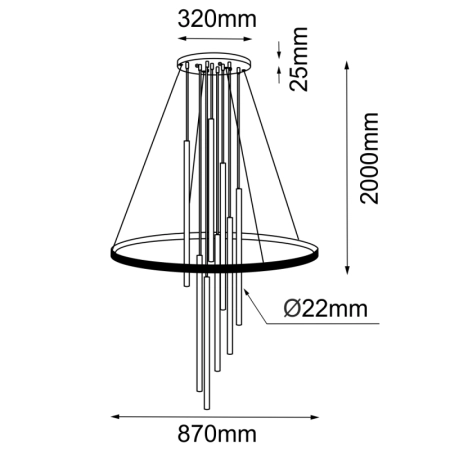 Niespotykana lampa wisząca LED do salonu ANT 5215 z serii LUNA - wymiary