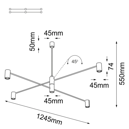 Czarna, prosta lampa wisząca ze spotami ANT 5636 z serii DAKATA - wymiary