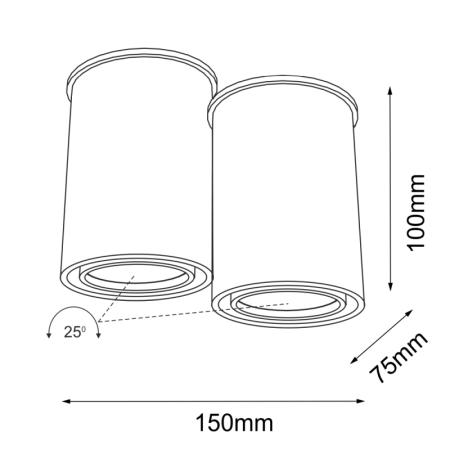 Dwupunktowa lampa natynkowa, gwint GU10 ANT 7023 z serii OSAKA - wymiary