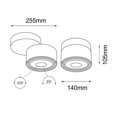 Biały downlight z punktowym światłem ANT 7024 z serii HIMI - wymiary