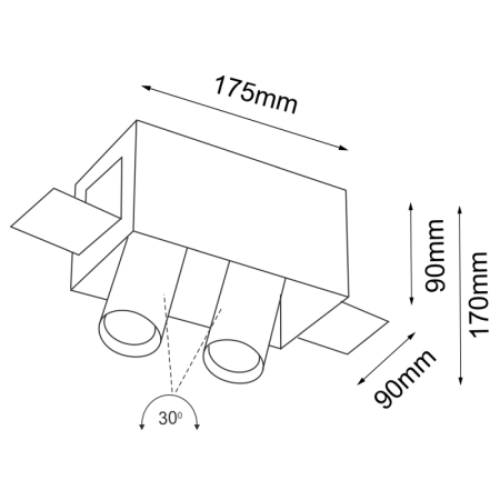 Czarna lampa mocowana podtynkowo - 2 tuby ANT 7802 z serii YAMATO - wymiary