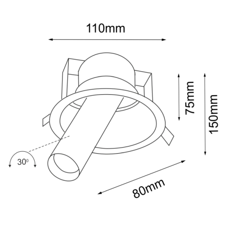 Podtynkowe oczko wpustowe gwint GU10/MR11 ANT 7804 z serii YAKUMO - wymiary