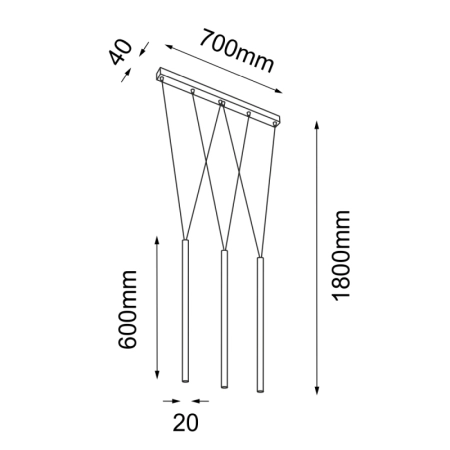 Liniowa lampa wisząca z 3 wąskimi tubami ANT 7946 z serii MIAKI - wymiary