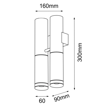 Dwupunktowa lampa ścienna, loftowe rurki ANT 8360 z serii KAVOS - wymiary