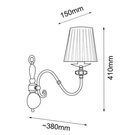 Efektowna, elegancka lampa ścienna glamour ANT 8395 z serii LILOSA - wymiary