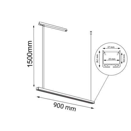 Czarna, pozioma listwa wisząca LED 90cm 4000K ANT 8652 z serii HANAWA - wymiary