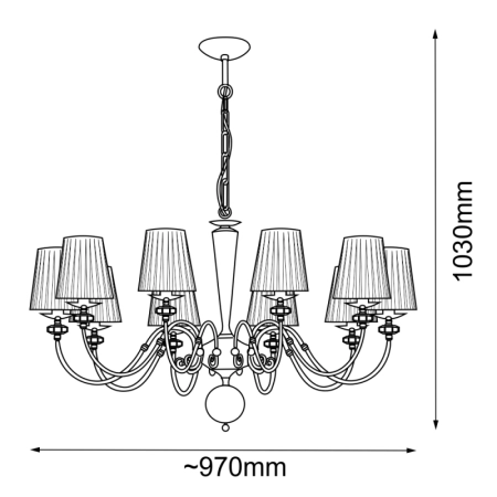 Okazała lampa wisząca w stylu królewskim ANT 8683 z serii LILOSA - wymiary