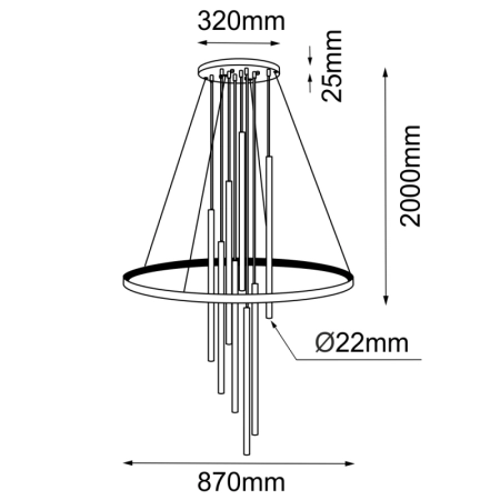 Nowoczesna lampa wisząca, koło LED z tubami ANT 8978 z serii LUNA - wymiary