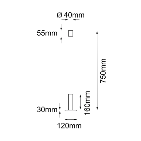 Prosty słupek ogrodowy, tuba na świetlówkę 75cm ANT 9903 z serii NATSU - wymiary