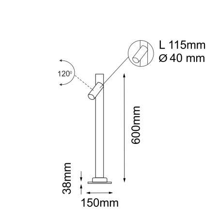 Nowoczesna lampa ogrodowa z reflektorem 60cm ANT 9909 z serii GOSEN - wymiary