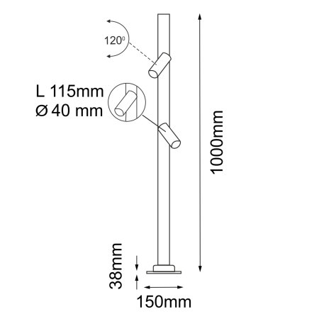 Reflektorowa lampa ogrodowa 100cm ANT 9910 z serii GOSEN - wymiary