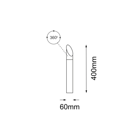 Prosta, antracytowa lampa ogrodowa 40cm ANT 9918 z serii SAGA - wymiary