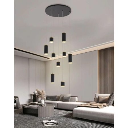 Rotunda z kaskadą czarno-złotych tub LED WF 5003-904 z serii TOULOUSE