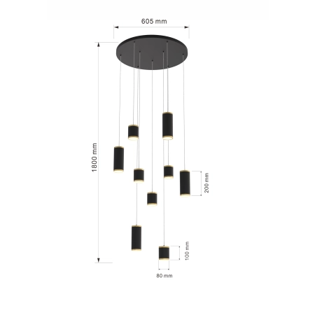 Rotunda z kaskadą czarno-złotych tub LED WF 5003-904 z serii TOULOUSE