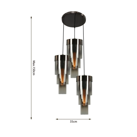 Lampa wisząca, trzy zwisy, czarny chrom WF 9211-0310 z serii GRANS - 3