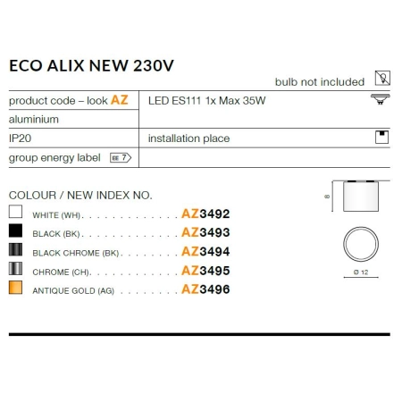 Elegancki spot sufitowy w kolorze antycznego złota AZ3496 z serii ECO - wymiary