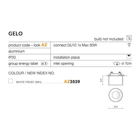 Oprawa podtynkowa ze szklanym kloszem spot GU10 AZ3539 z serii GELO - wymiary