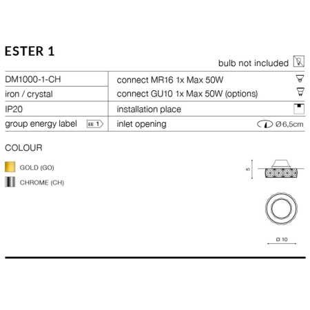 Kryształowe oczko wpustowe oprawa podtynkowa AZ4175 z serii ESTER - wymiary