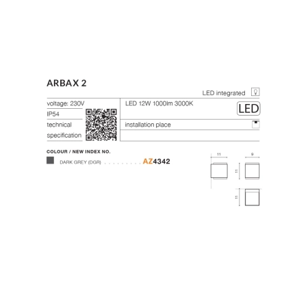 Lampa ścienna zewnętrzna elewacyjna LED 3000K AZ4342 z serii ARBAX - wymiary
