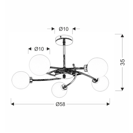 Chromowana lampa sufitowa do sypialni 35-03331 z serii AGAPANT - wymiary