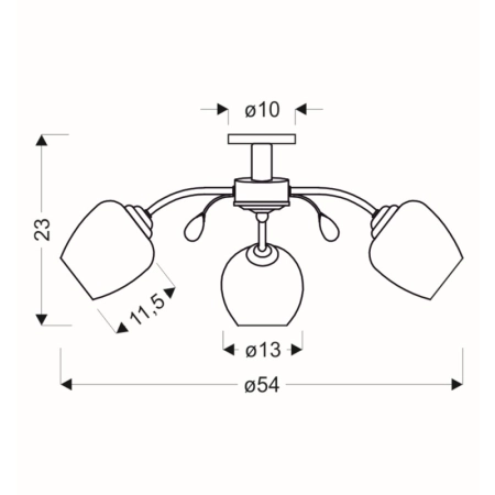 Potrójna, srebrna lampa sufitowa do sypialni 33-09432 z serii ESTAR - wymiary