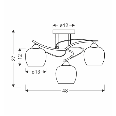 Chromowana lampa sufitowa z kloszami 33-09456 z serii PREGO - wymiary